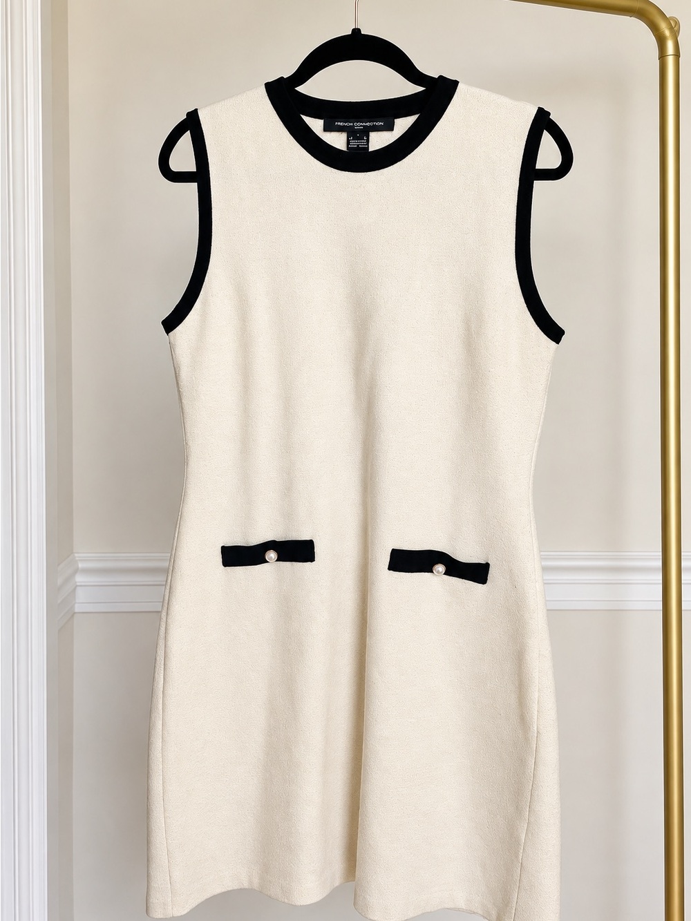 French Connection Cream Shift Dress with Black Trim